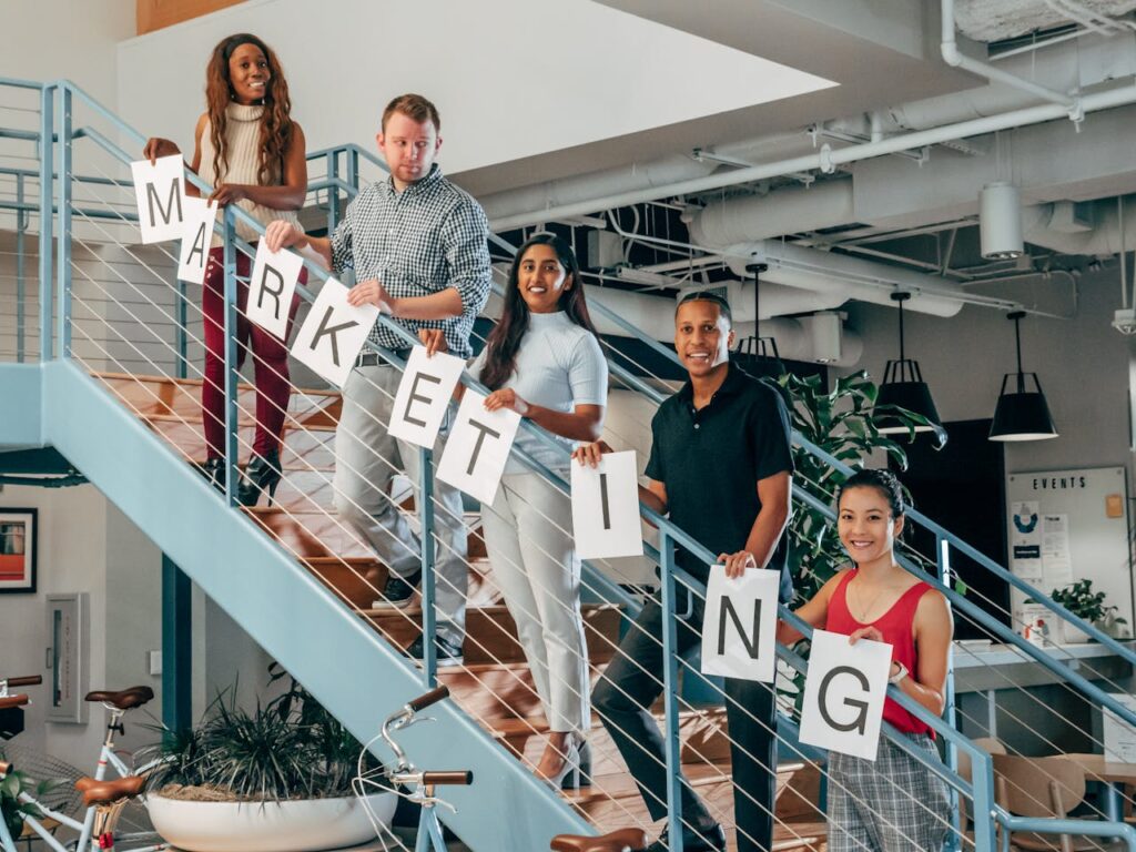 Coworkers Standing on a Stairway